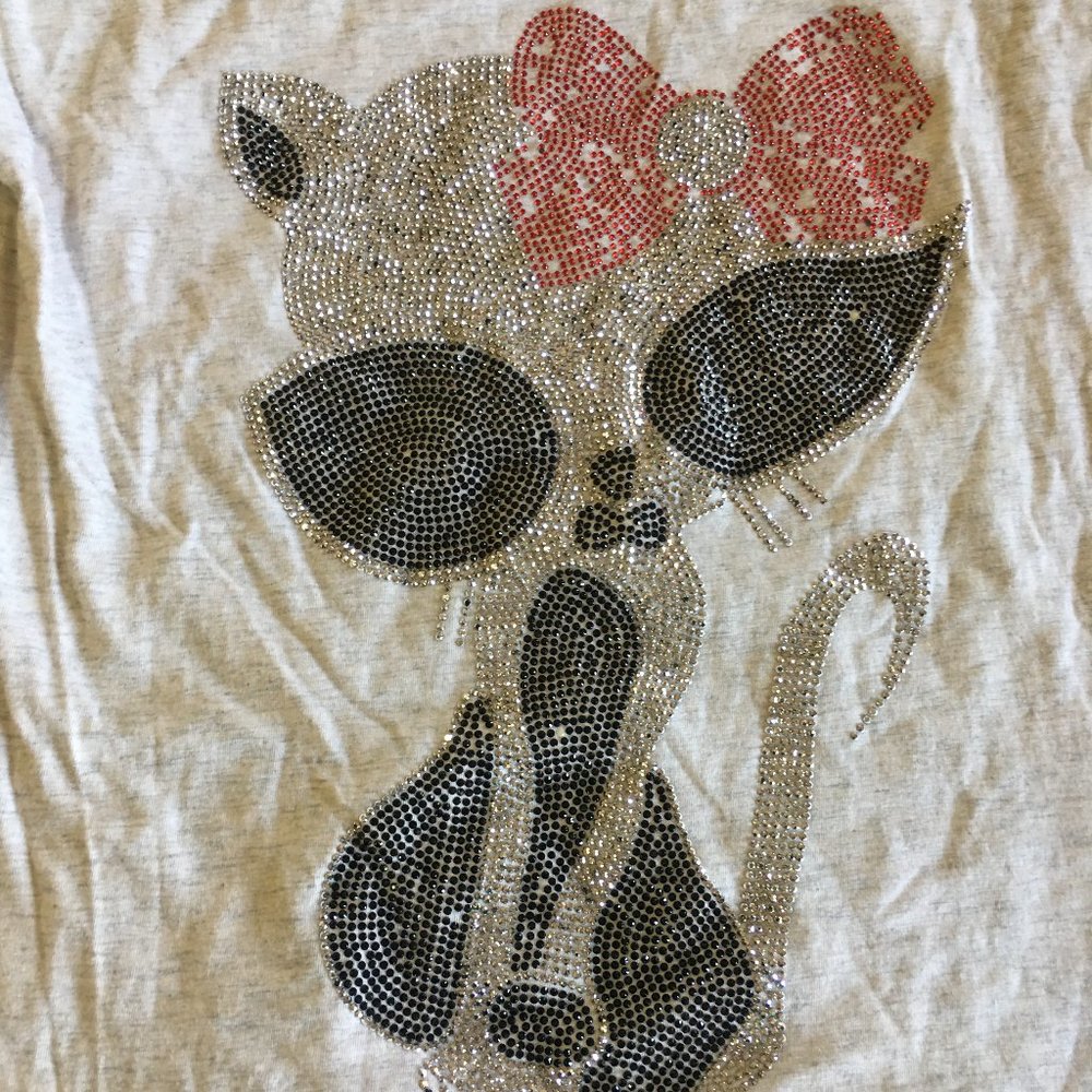 Swendy Unica Cat Rhinestone Gray short sleeve Shirt - Women - XS